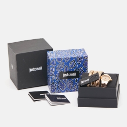 Pre Owned Just Cavalli Glittered Champagne Rose Gold Plated Stainless Steel Glam Chic JC1L115M0035 Women's Wristwatch 22 mm