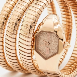 Pre Owned Just Cavalli Glittered Champagne Rose Gold Plated Stainless Steel Glam Chic JC1L115M0035 Women's Wristwatch 22 mm