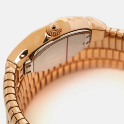 Pre Owned Just Cavalli Glittered Champagne Rose Gold Plated Stainless Steel Glam Chic JC1L115M0035 Women's Wristwatch 22 mm
