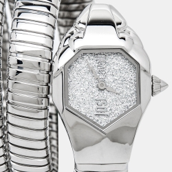 مملوكة مسبقًا Just Cavalli Glitter Silver Stainless Steel Glam Chic Snake JC1L115M0015 Women's Wristwatch 22 mm