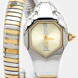 مملوكة مسبقًا Just Cavalli Champagne Two-Tone Stainless Steel Glam Chic Snake JC1L001M0035 Women's Wristwatch 22 mm