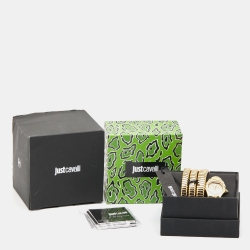 Just Cavalli Glittered Champagne Gold Plated Stainless Steel Glam Chic JC1L115M0025 Women's Wristwatch 22 mm