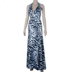 Pre Owned Just Cavalli Abstract Print Halterneck Evening Gown S