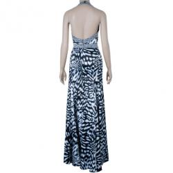 Pre Owned Just Cavalli Abstract Print Halterneck Evening Gown S