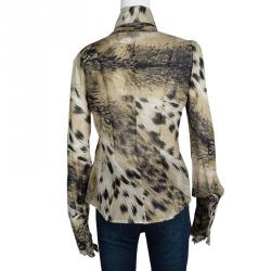 Pre Owned Just Cavalli Animal Printed Ruffle Detail Long Sleeve Blouse M