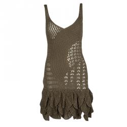 Pre Owned Just Cavalli Brown Crochet Ruffle Bottom Sleeveless Dress S