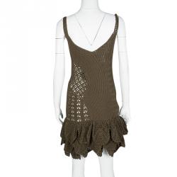 Pre Owned Just Cavalli Brown Crochet Ruffle Bottom Sleeveless Dress S