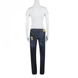 Pre Owned Just Cavalli Indigo Dark Wash Faded Effect Denim Straight Fit Jeans M