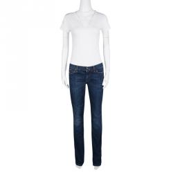 Pre Owned Just Cavalli Indigo Dark Wash Denim Embellished Pocket Detail Straight Fit Jeans M