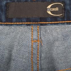 Pre Owned Just Cavalli Indigo Dark Wash Denim Embellished Pocket Detail Straight Fit Jeans M