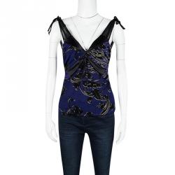 Pre Owned Just Cavalli Purple and Black Knit Ruched Sleeveless Crop Top S
