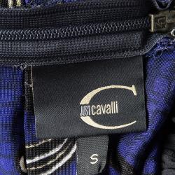 Pre Owned Just Cavalli Purple and Black Knit Ruched Sleeveless Crop Top S