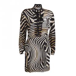 Pre Owned Just Cavalli Animal Print Tie Up Front Long Sleeve Silk Tunic M