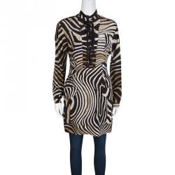 Pre Owned Just Cavalli Animal Print Tie Up Front Long Sleeve Silk Tunic M