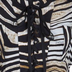 Pre Owned Just Cavalli Animal Print Tie Up Front Long Sleeve Silk Tunic M