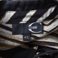 Pre Owned Just Cavalli Animal Print Tie Up Front Long Sleeve Silk Tunic M