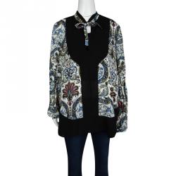 Pre Owned Just Cavalli Multicolour Printed Silk Neck Tie Detail Long Sleeve Blouse M
