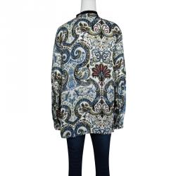 Pre Owned Just Cavalli Multicolour Printed Silk Neck Tie Detail Long Sleeve Blouse M