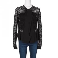 Pre Owned Just Cavalli Black Lace Button Front Peplum Jacket S