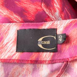 Pre Owned Just Cavalli Pink Leopard Printed Satin Pleat Detail One Shoulder Maxi Dress S