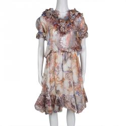 Pre Owned Just Cavalli Multicolor Floral Printed Ruffle Detail Silk Chiffon Dress S