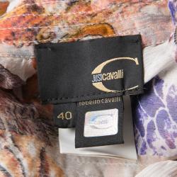 Pre Owned Just Cavalli Multicolor Floral Printed Ruffle Detail Silk Chiffon Dress S
