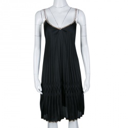 Pre Owned Just Cavalli Black Plisse Crystal Strap Slip Dress M
