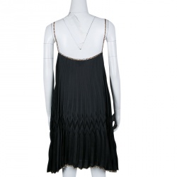 Pre Owned Just Cavalli Black Plisse Crystal Strap Slip Dress M