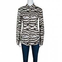 Pre Owned Just Cavalli Multicolor Animal Striped Cotton Long Sleeve Shirt M