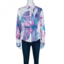 Pre Owned Just Cavalli White Printed Cotton Long Sleeve Shirt M