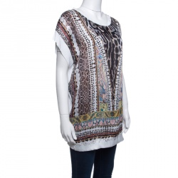 Pre Owned Just Cavalli Multicolor Printed Short Sleeve Top M