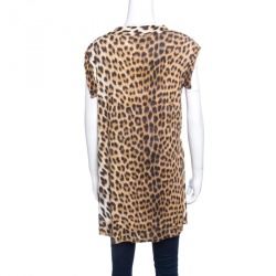 Pre Owned Just Cavalli Leopard Printed Jersey High Low Top M