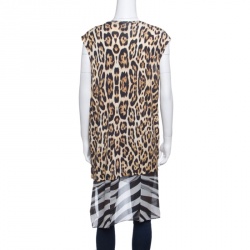 Pre Owned Just Cavalli Floral and Animal Printed Jersey High Low Sleeveless Tunic S