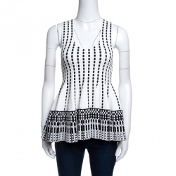 Pre Owned Just Cavalli Monochrome Jacquard Knit Sleeveless Peplum Top S