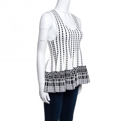 Pre Owned Just Cavalli Monochrome Jacquard Knit Sleeveless Peplum Top S