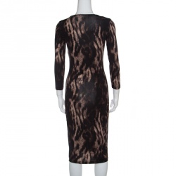 Pre Owned Just Cavalli Brown Animal Print Long Sleeve Dress M