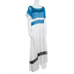 Pre Owned Just Cavalli Colorblock Paneled Satin Maxi Dress M