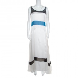 Pre Owned Just Cavalli Colorblock Paneled Satin Maxi Dress M