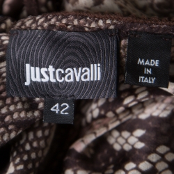 Pre Owned Just Cavalli Snakeskin Printed Sheer Silk Leather Braid Trim Racerback Dress M