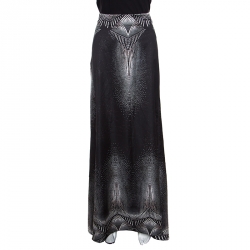 Pre Owned Just Cavalli Metallic Black Printed Satin Maxi Skirt M