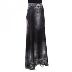 Pre Owned Just Cavalli Metallic Black Printed Satin Maxi Skirt M
