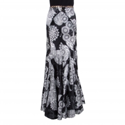Pre Owned Just Cavalli Black Floral and Butterfly Printed Satin Flared Maxi Skirt M