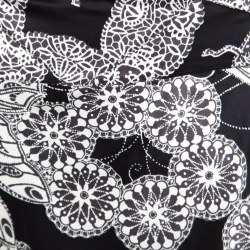 Pre Owned Just Cavalli Black Floral and Butterfly Printed Satin Flared Maxi Skirt M