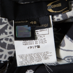 Pre Owned Just Cavalli Black Floral and Butterfly Printed Satin Flared Maxi Skirt M