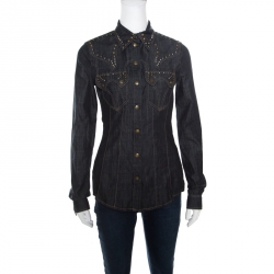 Pre Owned Just Cavalli Indigo Dark Wash Studded Denim Shirt S