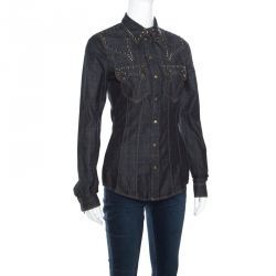 Pre Owned Just Cavalli Indigo Dark Wash Studded Denim Shirt S
