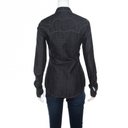 Pre Owned Just Cavalli Indigo Dark Wash Studded Denim Shirt S