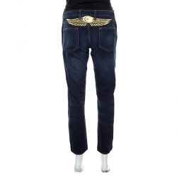 Pre Owned Just Cavalli Indigo Dark Wash Lurex Wings Embroidered Tapered Jeans M