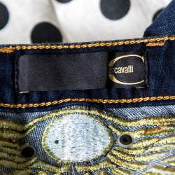 Pre Owned Just Cavalli Indigo Dark Wash Lurex Wings Embroidered Tapered Jeans M