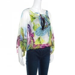 Pre Owned Just Cavalli Multicolor Silk Gauze Printed Kimono Sleeve Blouse S
